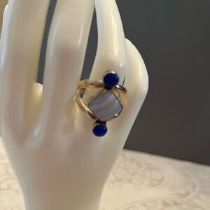 Silver Ring set with Blue Stones. Size 10